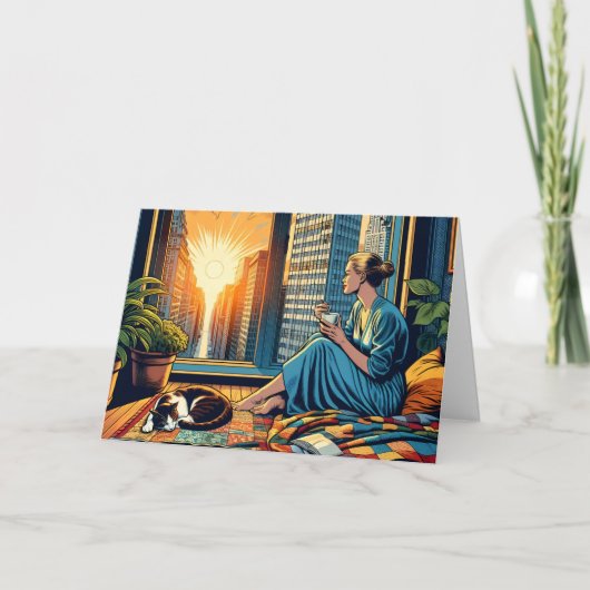 Ik wens je een vredige dag | Vrouw met koffie Kaart (Voorkant)