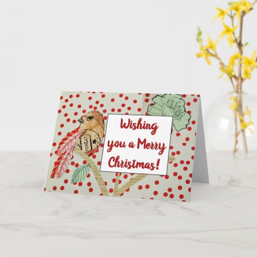 "Ik wens je een vrolijk kerstfeest" Red Bird Chris Kaart (Gele Bloem)