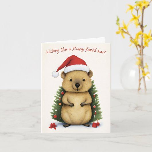 Ik wens je een vrolijke Quokka kerst - Kaart (Gele Bloem)