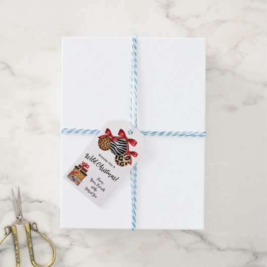 Ik wens je een Wilde Kerstmis! Cheetah, Zebra prin Cadeaulabel (Met Touw)