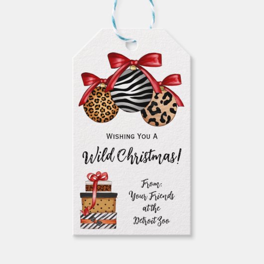 Ik wens je een Wilde Kerstmis! Cheetah, Zebra prin Cadeaulabel (Voorkant)