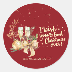 Ik wens je het allerbeste kerstfeest, rendier, bal ronde sticker