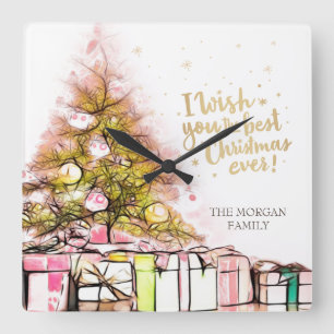 Ik wens je het beste kerstfeest ooit. vierkante klok