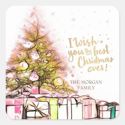 Ik wens je het beste kerstfeest ooit. vierkante sticker (Voorkant)
