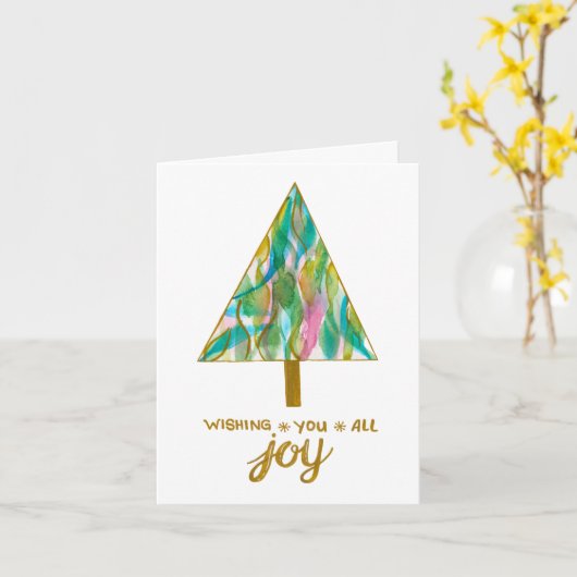 Ik wens u allen vrolijke Waterverf kerstboomKaart Kaart (Gele Bloem)