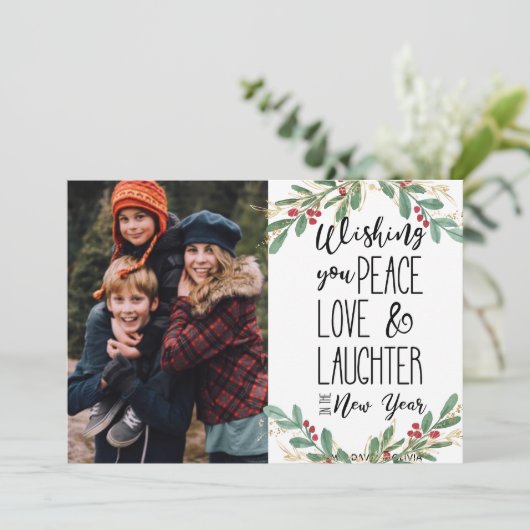 Ik wens u de lasterlach van uw vredesliefde | Nieu Feestdagenkaart (Staand voorkant)