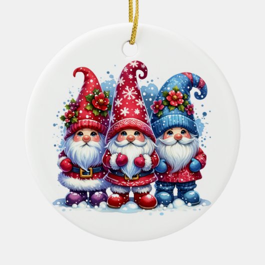 Ik wens u een feestelijke kerst | Holiday Gnomes Keramisch Ornament (Voorkant)