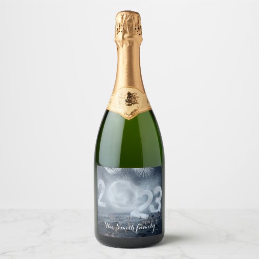 Ik wens u een gelukkig en succesvol nieuw jaar wij sparkling wijnetiket (Voorkant)