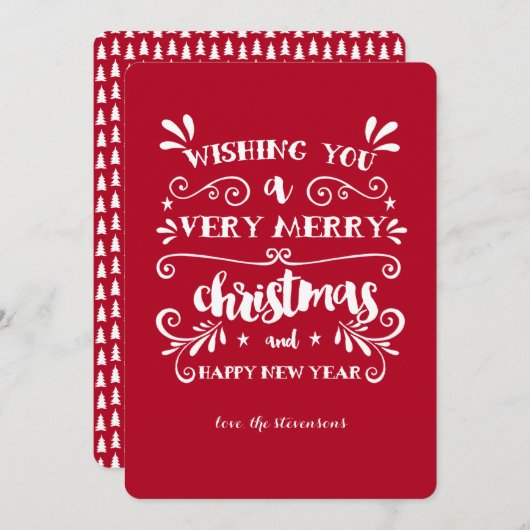 Ik wens u een heel prettige kersttypografie rood feestdagenkaart (Voorkant / Achterkant)