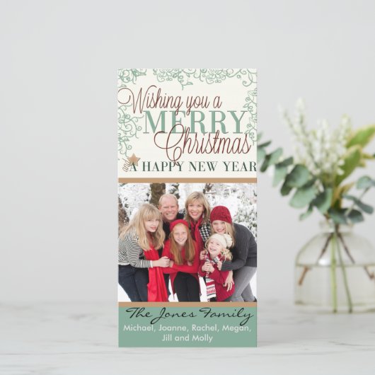 Ik wens u een prettig kerstfeest en gelukkig nieuw feestdagenkaart (Staand voorkant)