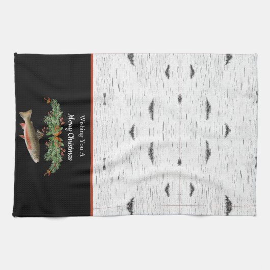 Ik wens u een prettige kerstforel theedoek (Horizontaal)