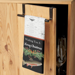 Ik wens u een prettige kerstforel theedoek