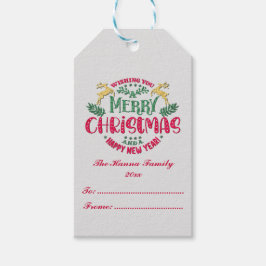 Ik wens u een vrolijk kerstfeest en een gelukkig n cadeaulabel