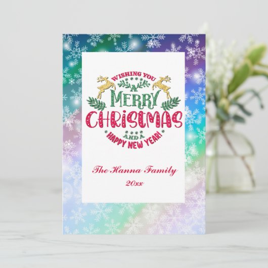 Ik wens u een vrolijk kerstfeest en een gelukkig n feestdagenkaart (Staand voorkant)