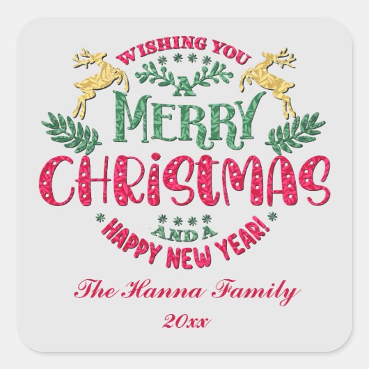 Ik wens u een vrolijk kerstfeest en een gelukkig n vierkante sticker (Voorkant)