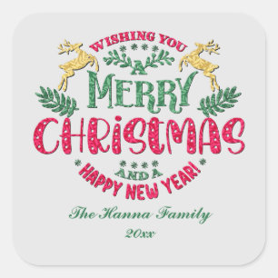 Ik wens u een vrolijk kerstfeest en een gelukkig n vierkante sticker