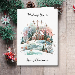Ik wens u een vrolijk kerstfeest   Waterverf Churc Kaart
