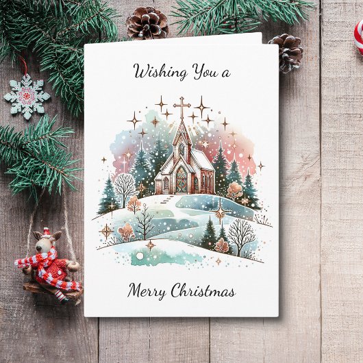 Ik wens u een vrolijk kerstfeest | Waterverf Churc Kaart