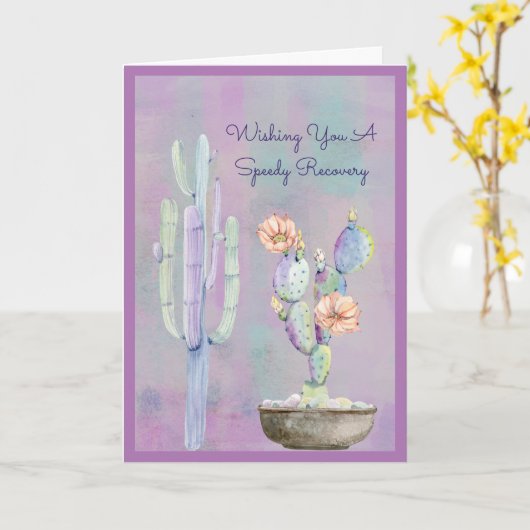 Ik wens u een Waterverf Cactus voor snel herstel Kaart (Gele Bloem)