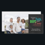 Ik wens u geloof, hoop en liefde feestdagenkaart<br><div class="desc">Deel uw inspirerend groet van Faith,  Hope en Love dit vakantieseizoen met deze faux houtskool grijze krijtbordstijl achtergrond met kleurrijk rood,  groen en blauw typografisch ontwerp. Meer Design van ChristmasCardShop... </div>