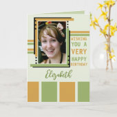 Ik wens u geluk met uw verjaardagsfoto groen goud kaart (Gele Bloem)