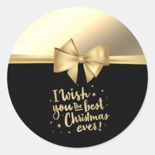 Ik wens u het beste kerstfeest ooit, Faux Gold Bow Ronde Sticker
