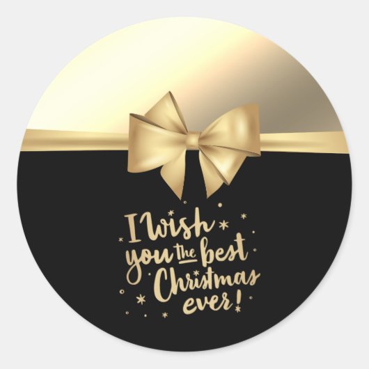Ik wens u het beste kerstfeest ooit, Faux Gold Bow Ronde Sticker (Voorkant)