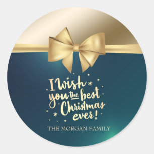 Ik wens u het beste kerstfeest ooit gouden Bow Gre Ronde Sticker
