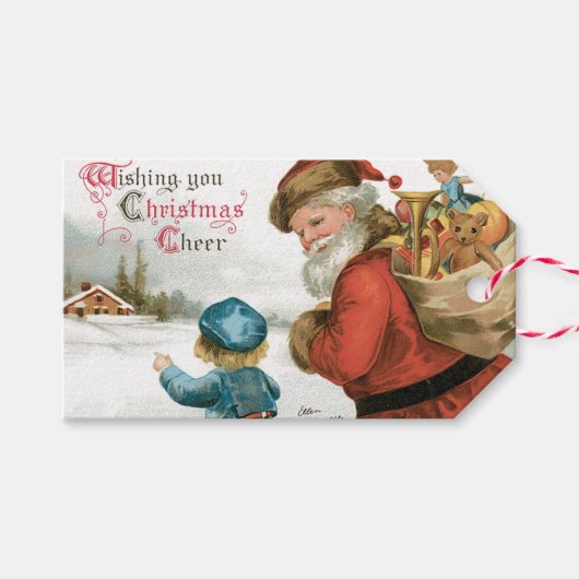 Ik wens u kerstcadeau van Ellen Clapsaddle Cadeaulabel (Voorkant (Horizontaal))