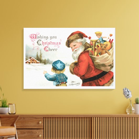 Ik wens u kerstcadeau van Ellen Clapsaddle Canvas Afdruk (Insitu (Woonkamer))