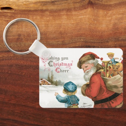 Ik wens u kerstcadeau van Ellen Clapsaddle Sleutelhanger (Achterkant)