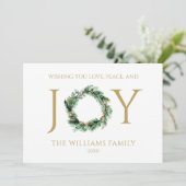 Ik wens u liefde vrede en vreugde gouden kerst feestdagenkaart (Staand voorkant)