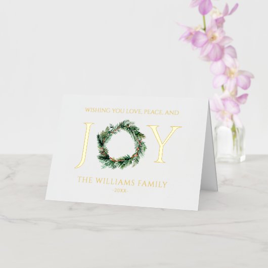 Ik wens u liefde vrede en vreugde gouden kerst folie feestdagenkaart (Orchidee)