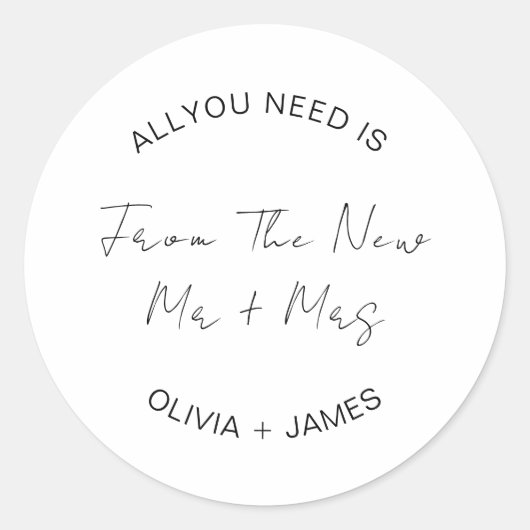 Ik wens u rijkdom van de nieuwe Mr + Mrs Wedding Ronde Sticker (Voorkant)