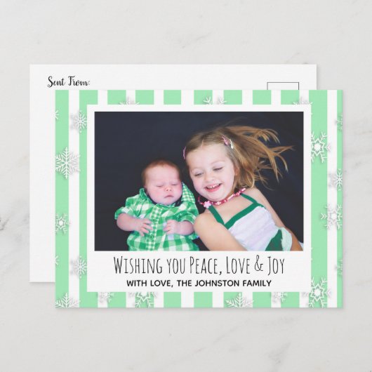 Ik wens u vrede, liefde en vreugde met de kerstkaa briefkaart (Voorkant / Achterkant)