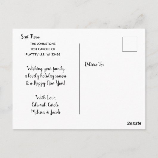 Ik wens u vrede, liefde en vreugde met de kerstkaa briefkaart (Achterkant)