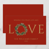 Ik wens u vrede, vreugde en liefde rode kerst feestdagenkaart (Voorkant / Achterkant)