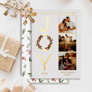 Ik wens u vredesliefde en vreugde met drie foto's folie feestdagenkaart