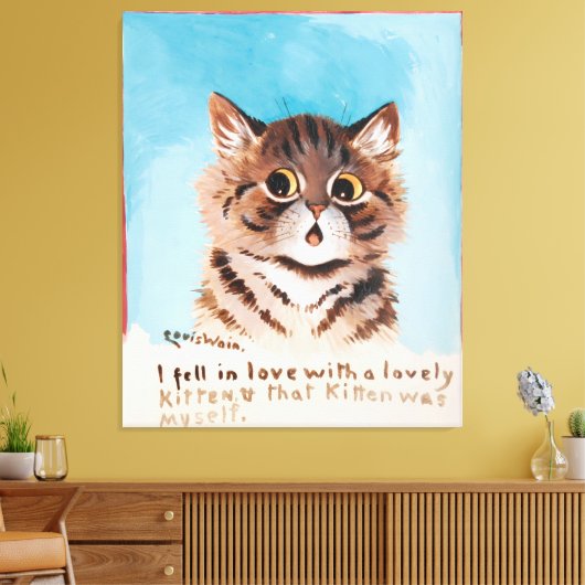 Ik werd verliefd op een lieve kitten (ik zelf) canvas afdruk (Insitu (Woonkamer))