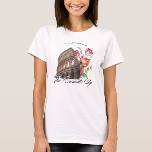 Ik werd verliefd op Roma. Colosseum & bloemen T-shirt (Voorkant)