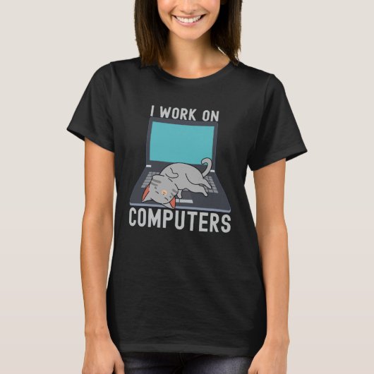 Ik werk aan computerkat voor computers t-shirt (Voorkant)