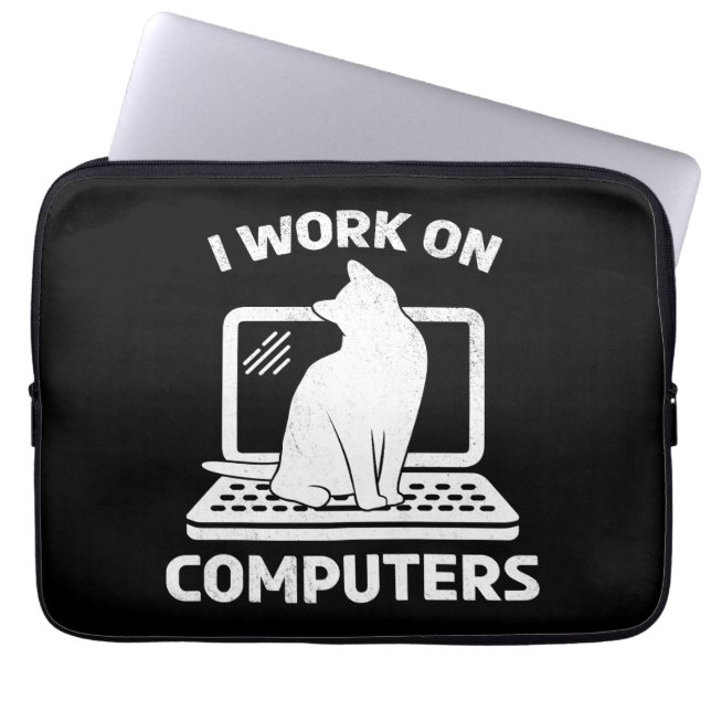 Ik Werk Aan Computers Grappige Kattenliefhebber Laptop Sleeve (Voorkant)