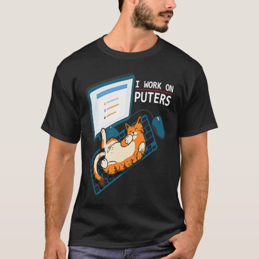 Ik Werk Aan Computers Kat Grafisch Computer T-shirt (Voorkant)