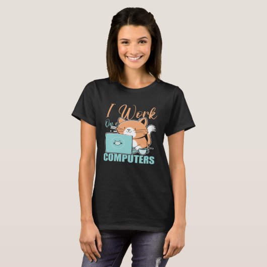 Ik Werk Aan Computers Kat Kat Programmeur Codere T-shirt (Voorkant volledig)