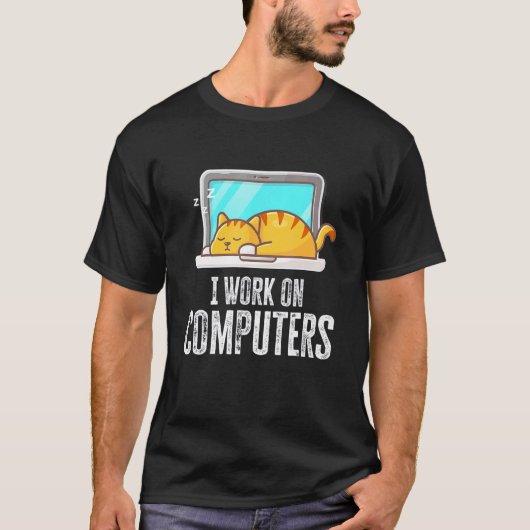 Ik Werk Aan Computers Kat Quote Tech Coderen T-shirt (Voorkant)