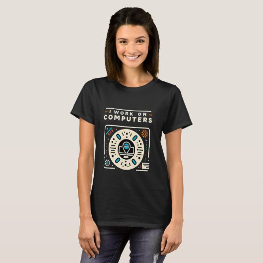 Ik werk aan computers programmeur techniek coderen t-shirt (Voorkant volledig)