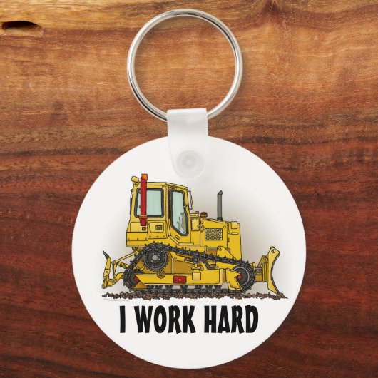 Ik werk hard Bulldozer Dozer Sleutelhanger (Voorkant)