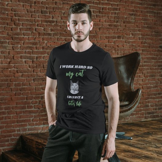 Ik werk hard - kat foto t-shirt