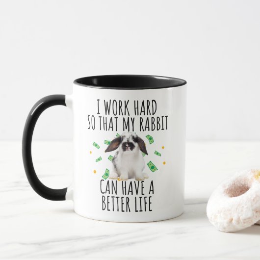 Ik werk hard om mijn konijn een beter leven te gev mok (Met donut)