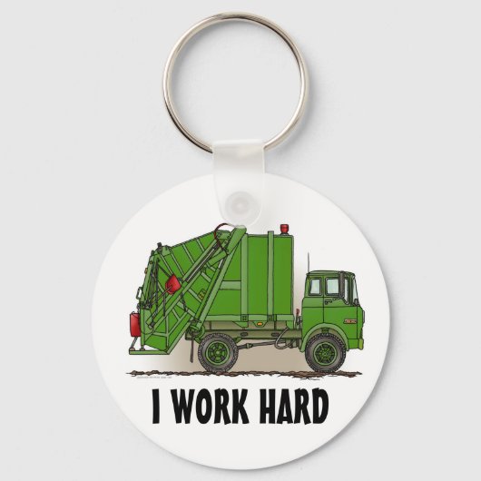 Ik werk hard vuilnis Truck Green Sleutelhanger (Voorkant)